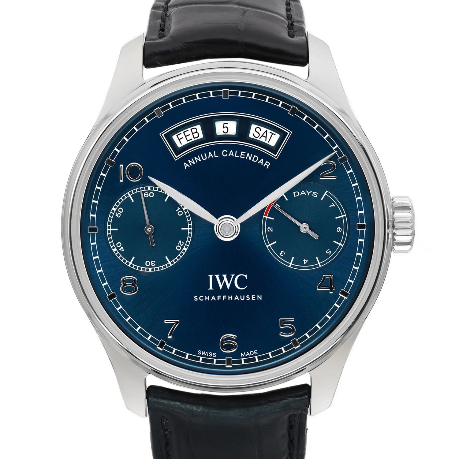 IWC Portuguese Annual Calendar Steel Blue Dial Automatic Mens Watch IW503502