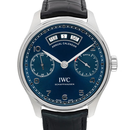 IWC Portuguese Annual Calendar Steel Blue Dial Automatic Mens Watch IW503502