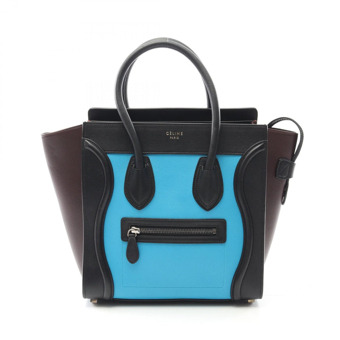 Celine Luggage Micro Shopper Tote Bag Black Blue Bordeaux Leather 167793