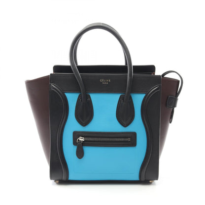 Celine Luggage Micro Shopper Tote Bag Black Blue Bordeaux Leather 167793