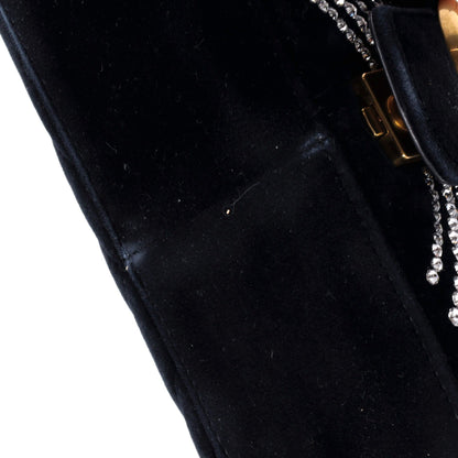 Gucci GG Marmont Flap Bag Crystal Embellished Matelasse Velvet Medium