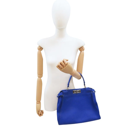 Fendi Peekaboo Selleria Leather Blue Shoulder Handbag 8bn 226