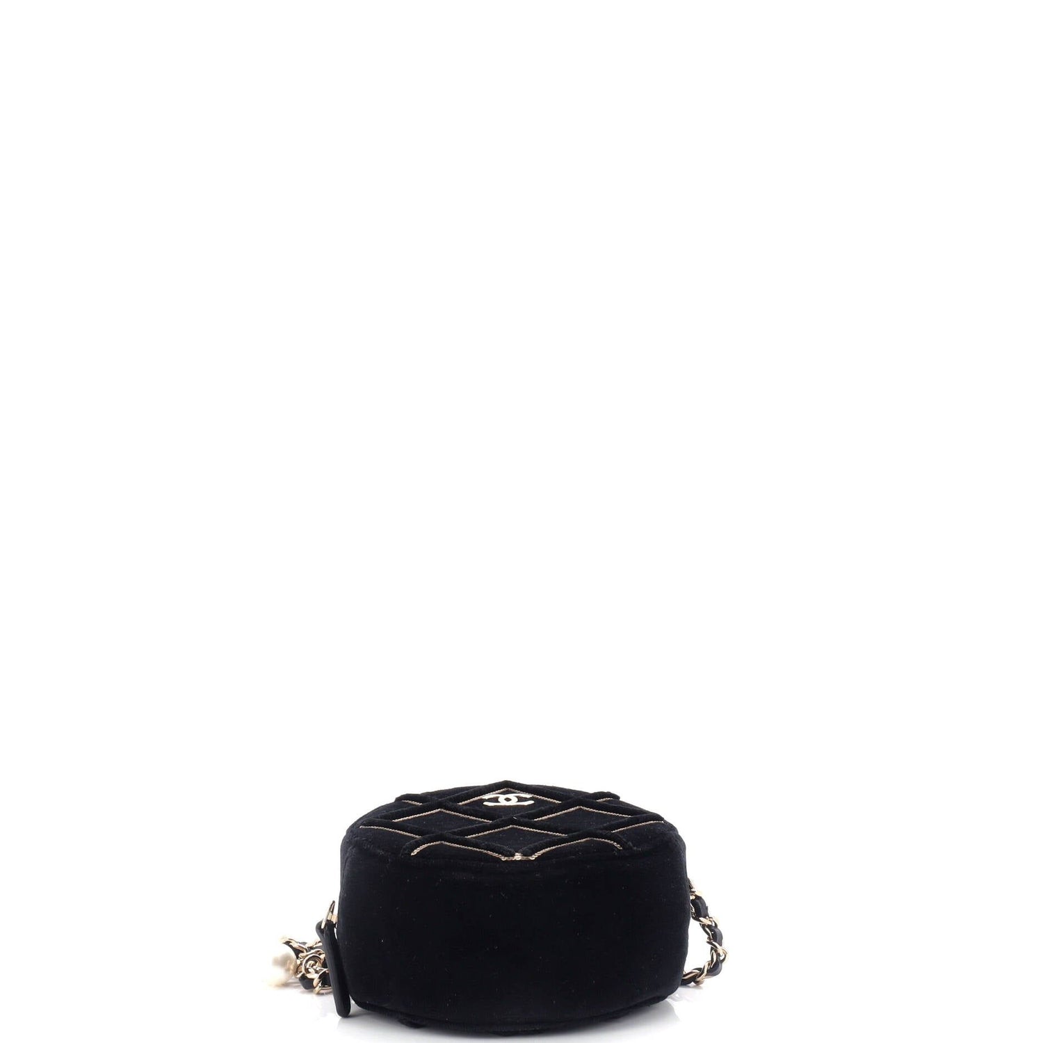 Chanel Round Clutch With Chain Quilted Velvet With Sequins