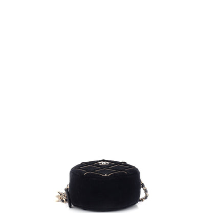 Chanel Round Clutch With Chain Quilted Velvet With Sequins