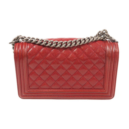 Chanel Red Cowhide Leather Boy 25 Silver Cross Shoulder Back Bag Calfskin (cowhide)