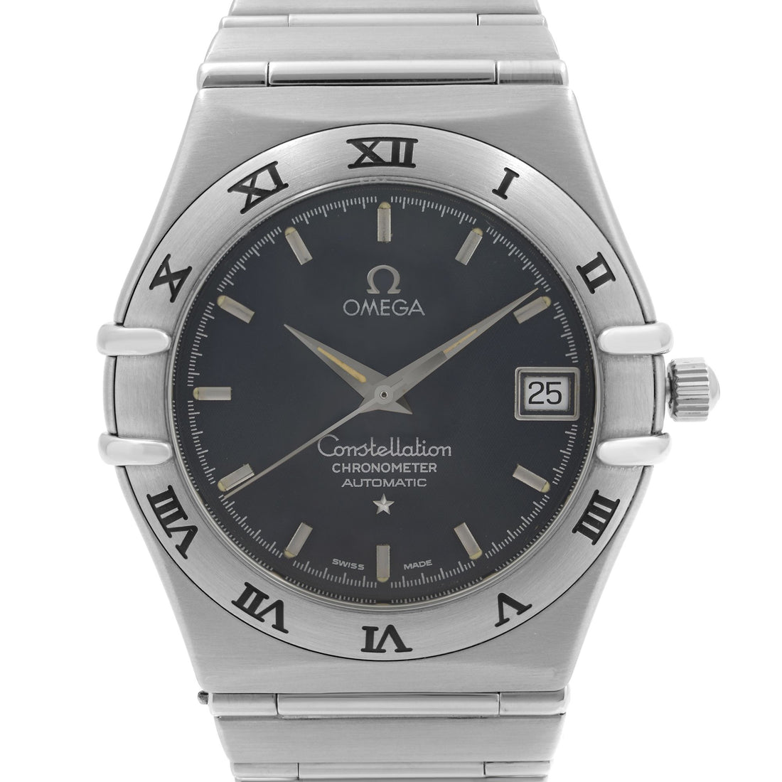 Omega Constellation Steel 35 Mm Date Dark Blue Dial Men Automatic Watch 368.1201