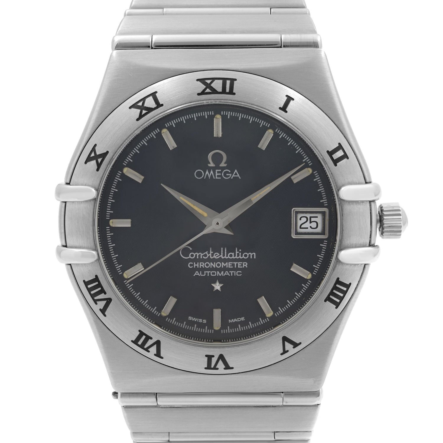 Omega Constellation Steel 35 Mm Date Dark Blue Dial Men Automatic Watch 368.1201