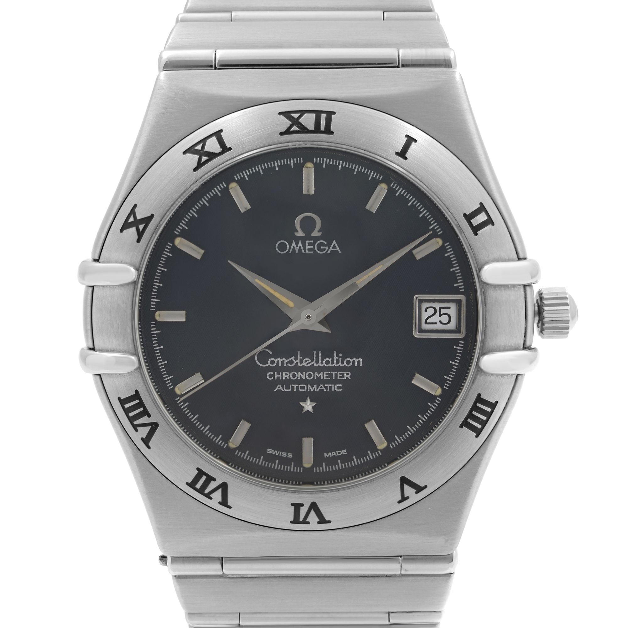 Omega Constellation Steel 35 Mm Date Dark Blue Dial Men Automatic Watch 368.1201
