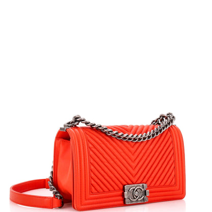 Chanel Boy Flap Bag Chevron Wrinkled Lambskin Old Medium
