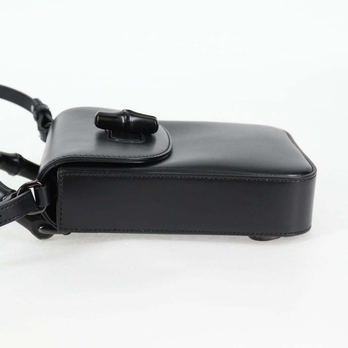 Gucci Calfskin Mini Bamboo Top Handle 3 Way Shoulder Bag Black