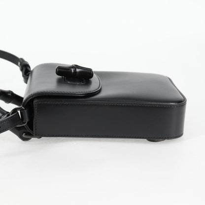 Gucci Calfskin Mini Bamboo Top Handle 3 Way Shoulder Bag Black