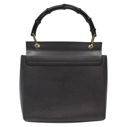 Gucci Bamboo Hand Bag Leather Black Gold 001 3444 1887 Auth