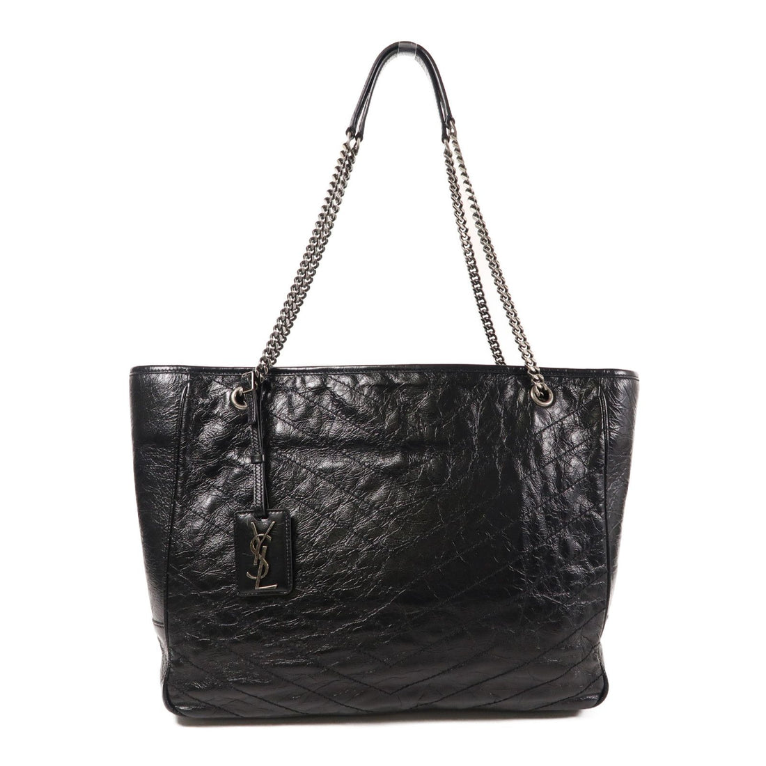 Yves Saint Laurent Cowhide Leather Niki Large Silver Shoulder Bag Black Calfskin (cowhide) Pmr 504