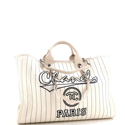 Chanel Deauville Tote Pinstripe Cotton Medium