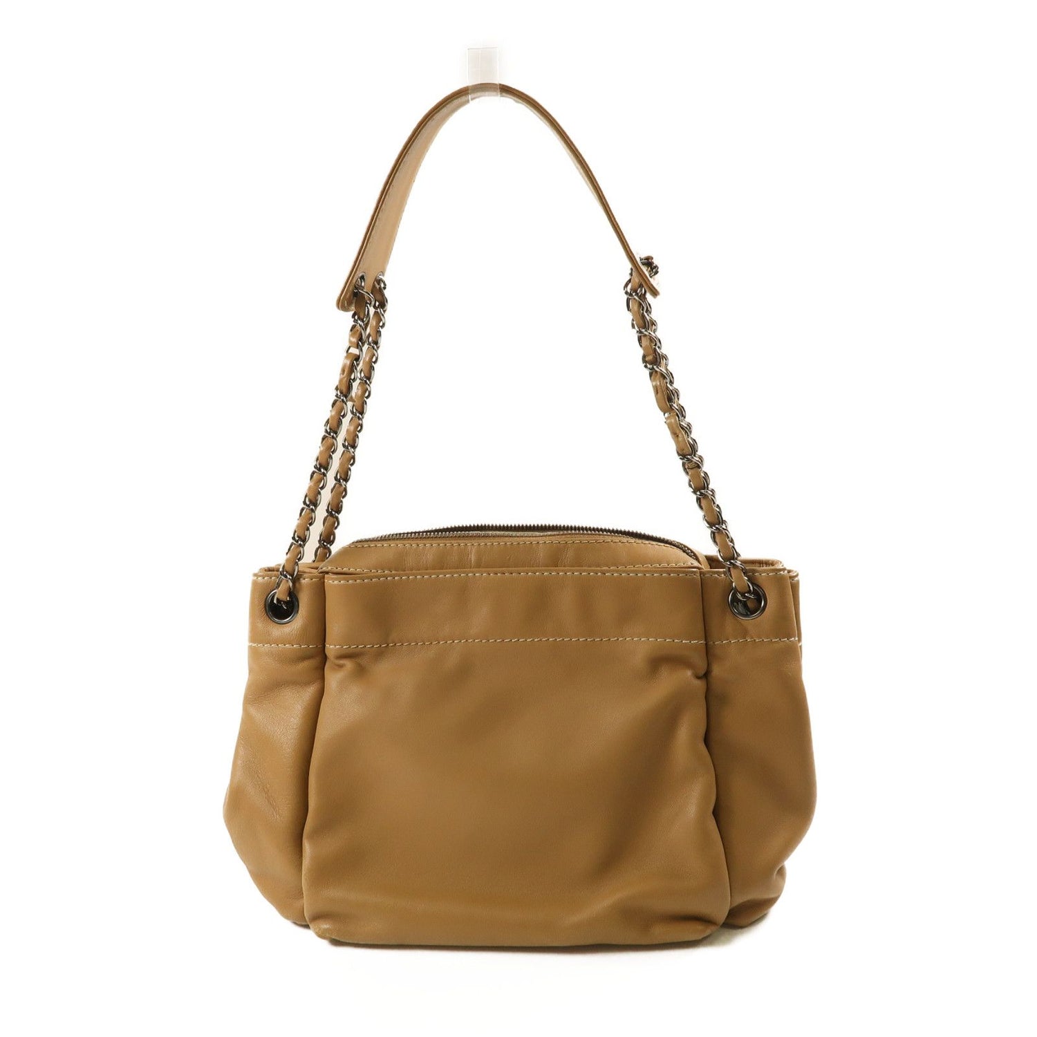 Chanel Brown Beige Lacquered Leather Bag Lambskin