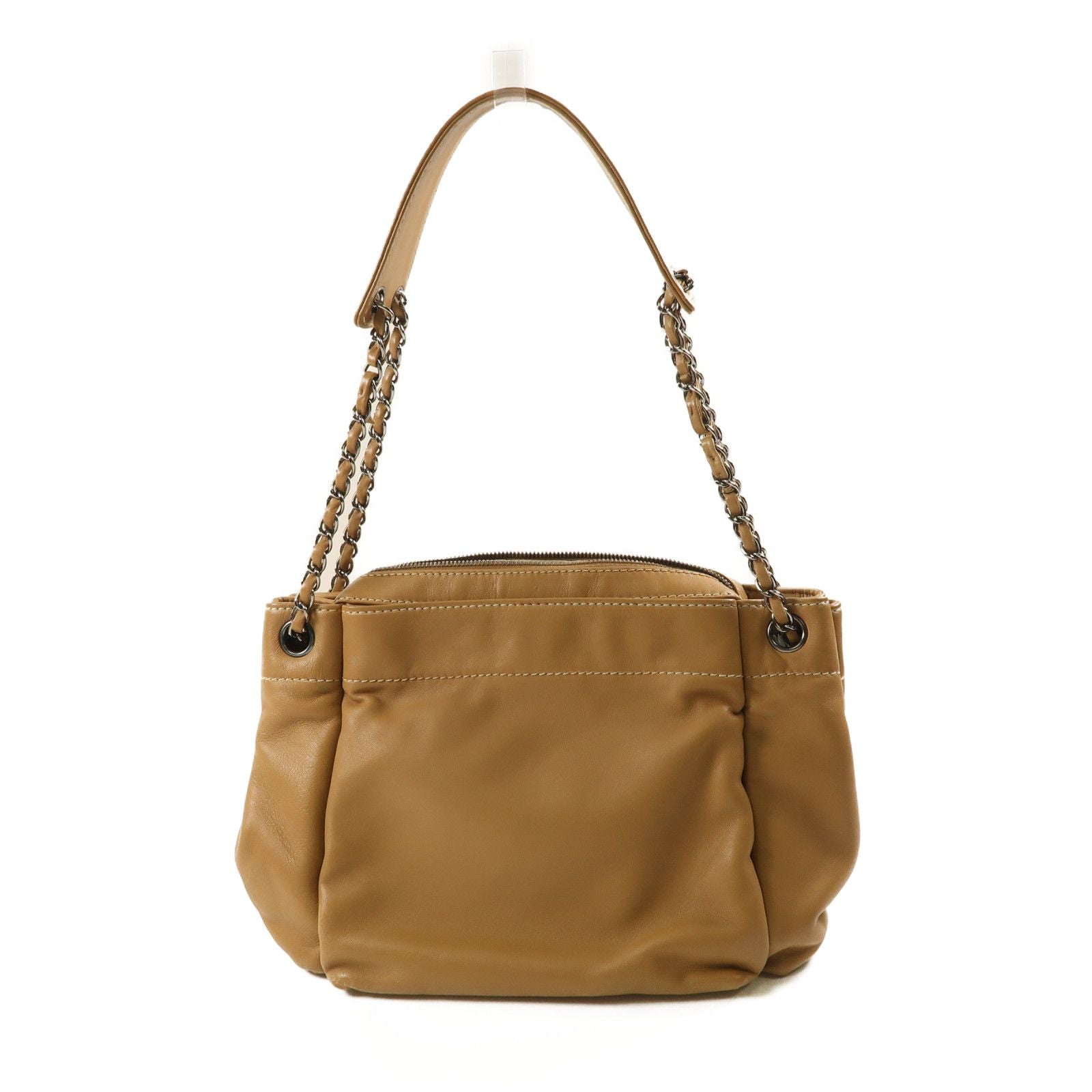 Chanel Brown Beige Lacquered Leather Bag Lambskin