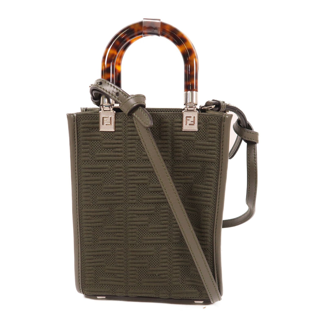 Fendi Needle Woven Fabric Sunshin Silver Handmade Shoulder And Back Bag 2way Shoulder Bag Khaki Green Other Knit 8bs 05