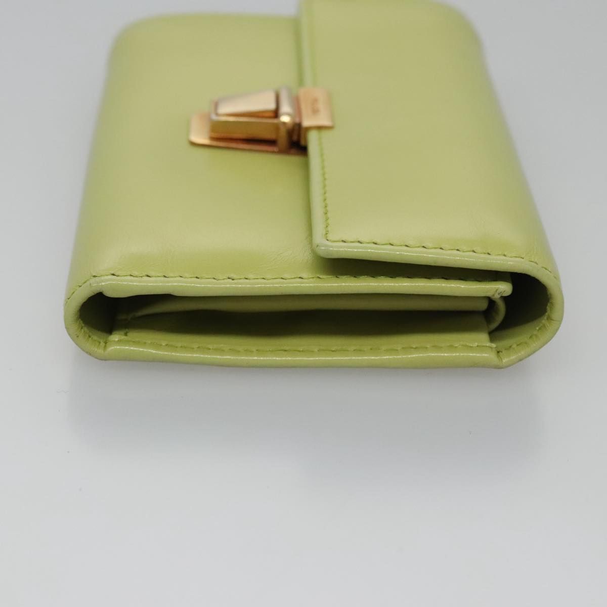 Prada Wallet Leather Green Gold Auth