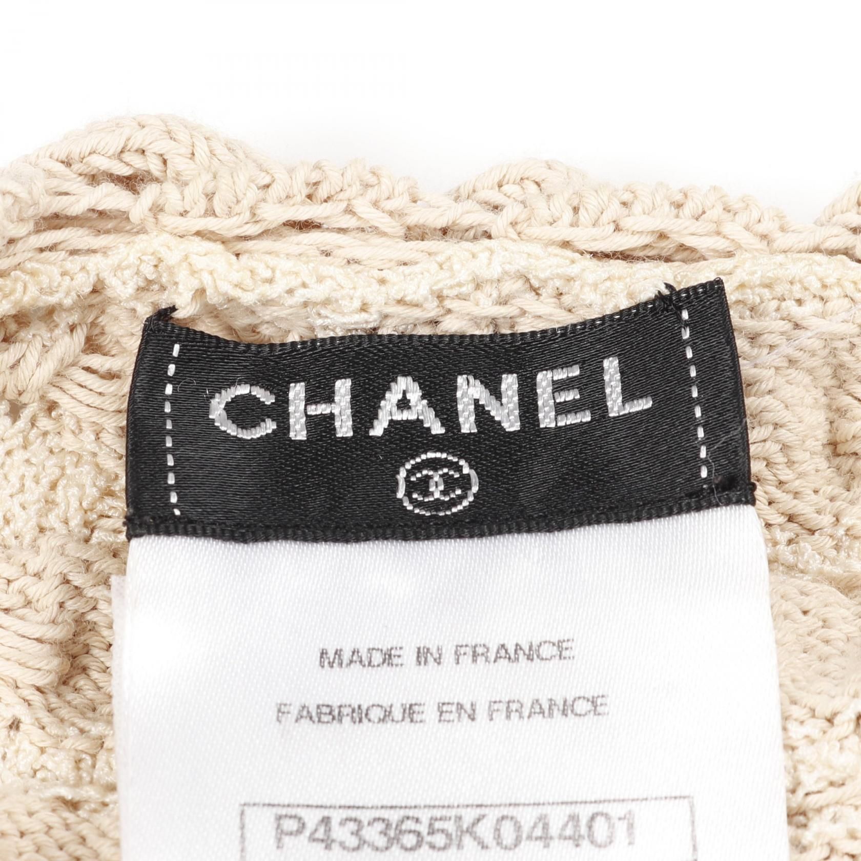Chanel Navy Beige Coco Mark Button Cardigan Rayon Cotton Silk P 43365k 04401
