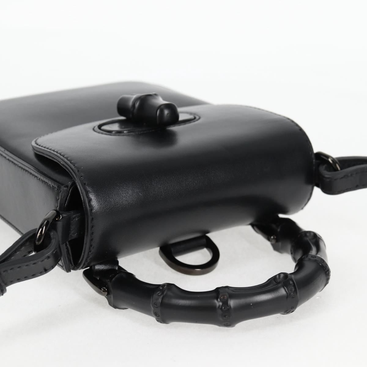 Gucci Calfskin Mini Bamboo Top Handle 3 Way Shoulder Bag Black