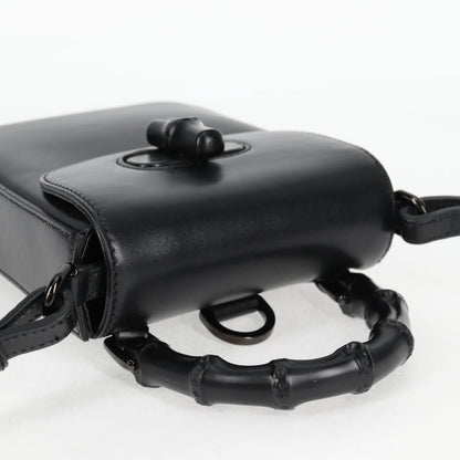 Gucci Calfskin Mini Bamboo Top Handle 3 Way Shoulder Bag Black