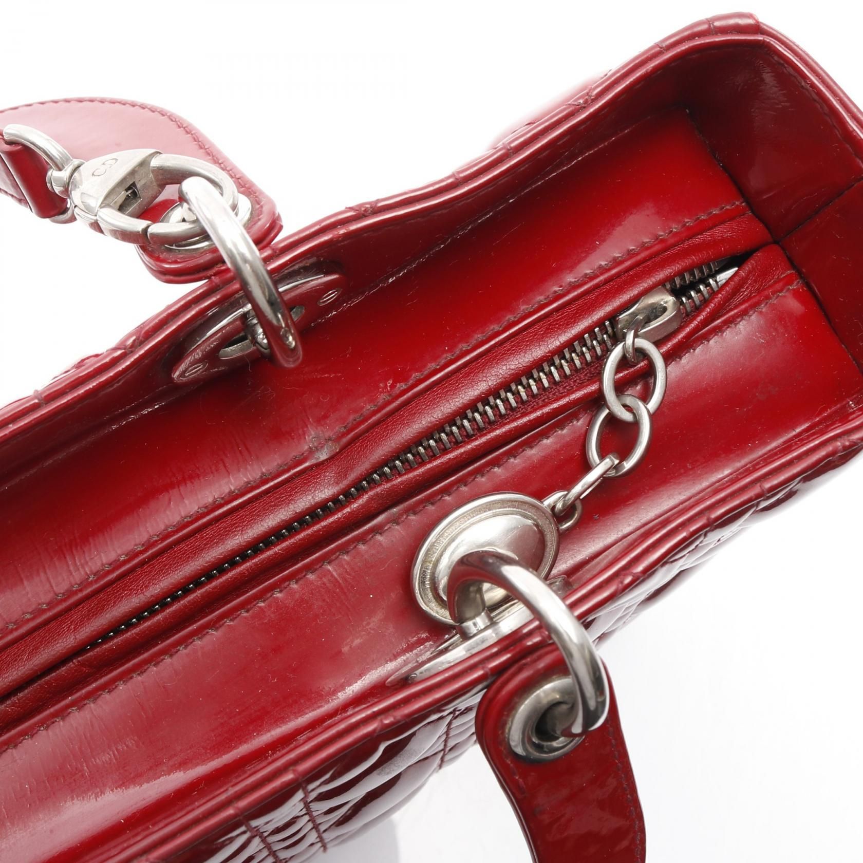 Christian Dior Christian Dior Large Cannage Handbag Red Patent Leather