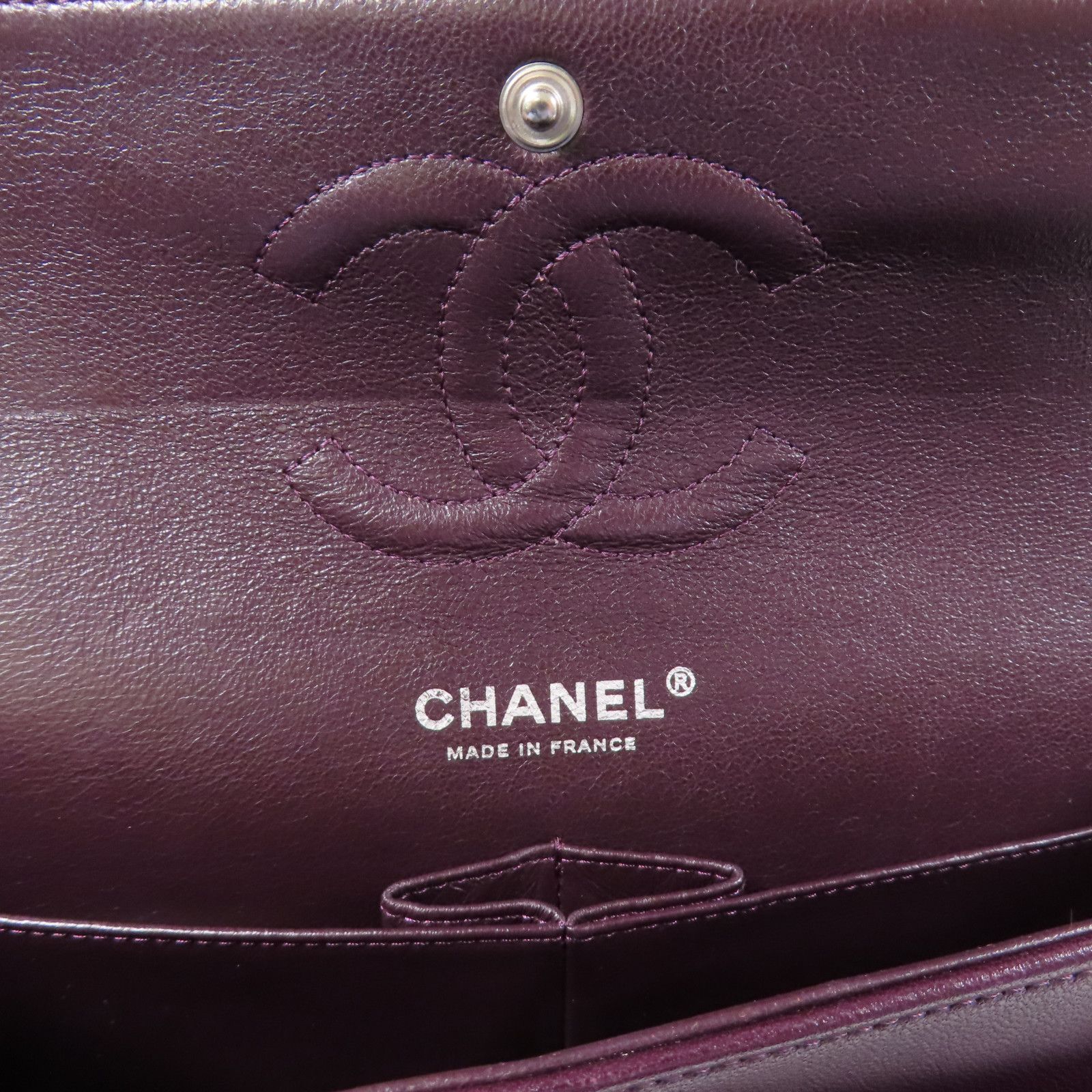 Chanel Purple Sheepskin Leather Classic 25 Silver Shoulder Bag Lambskin (sheep Leather) A 01112