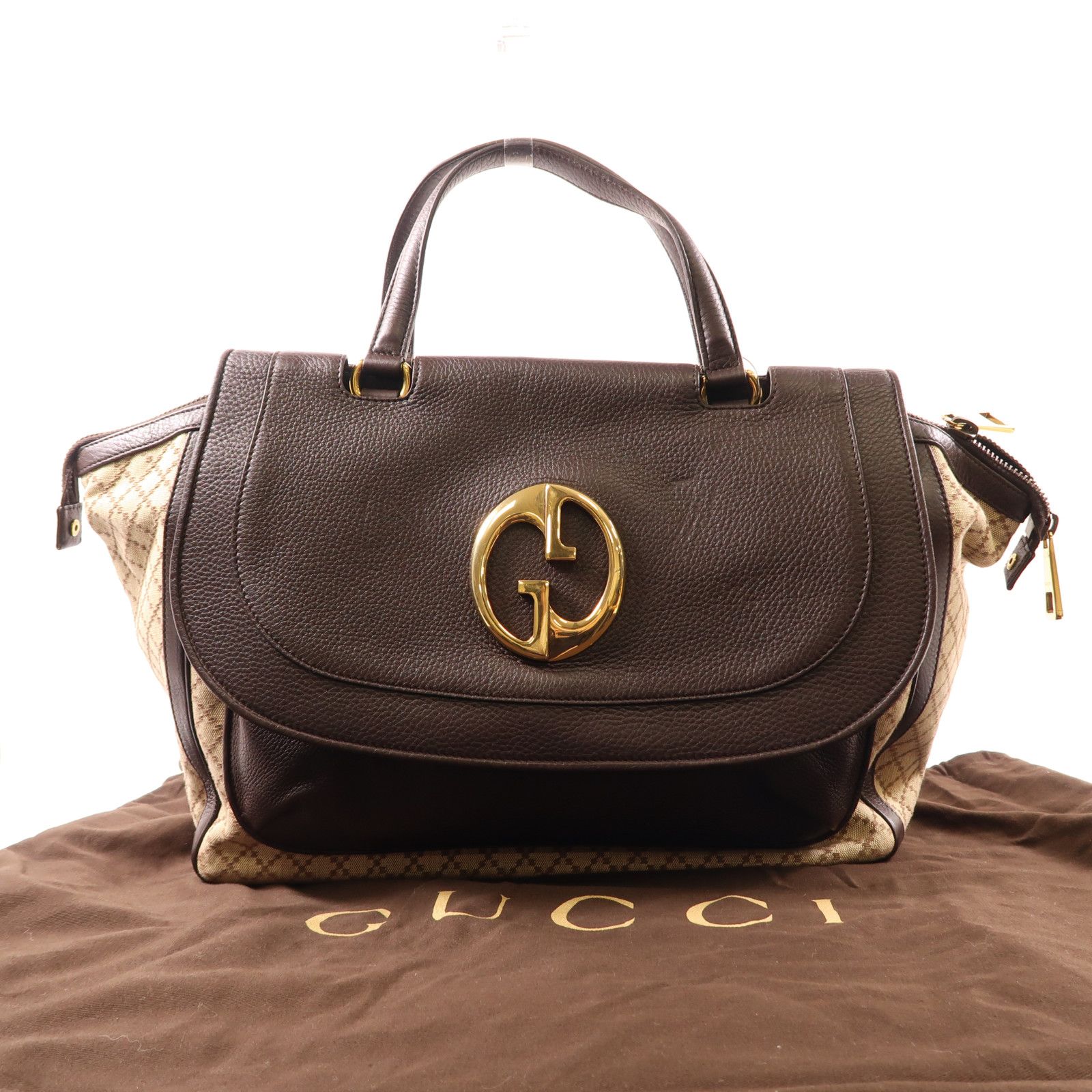 Gucci Canvas/leather Double G Boston Bag Kinsenhajitonbao/hand-turned Bag Palm Color Boston Bag Brown Canvas 2