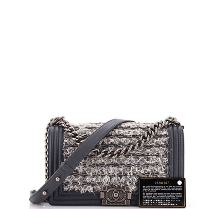 Chanel Boy Flap Bag Braided Tweed Old Medium
