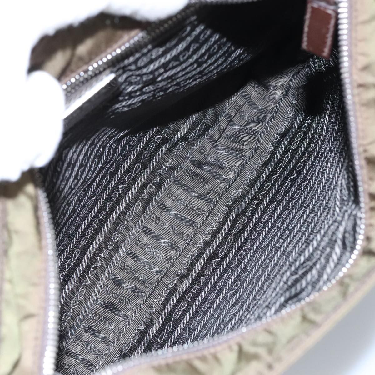 Prada Shoulder Bag Nylon Khaki Brown Silver Auth