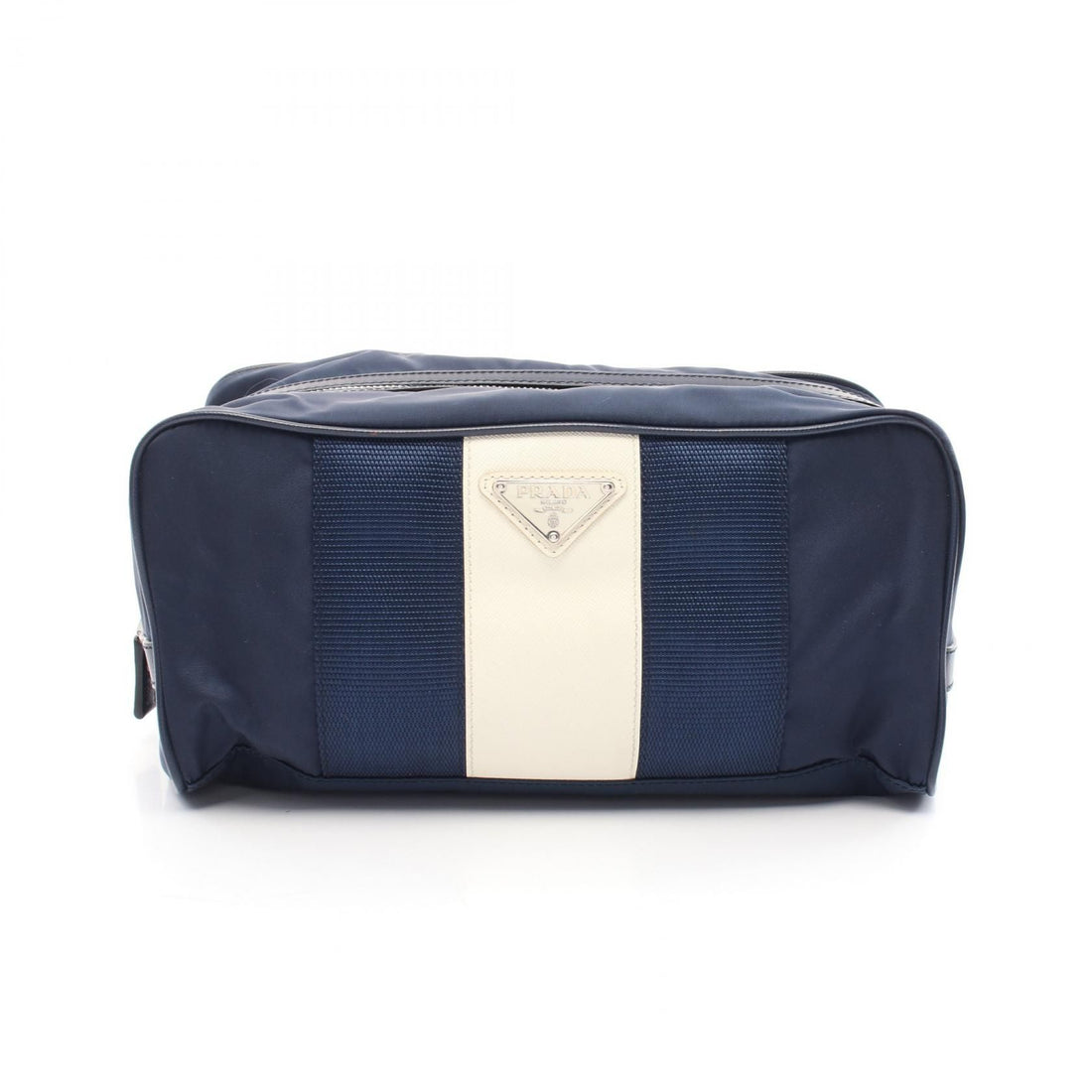Prada Clutch Nylon Saffiano Leather Navy Beige