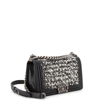 Chanel Boy Flap Bag Braided Tweed Old Medium