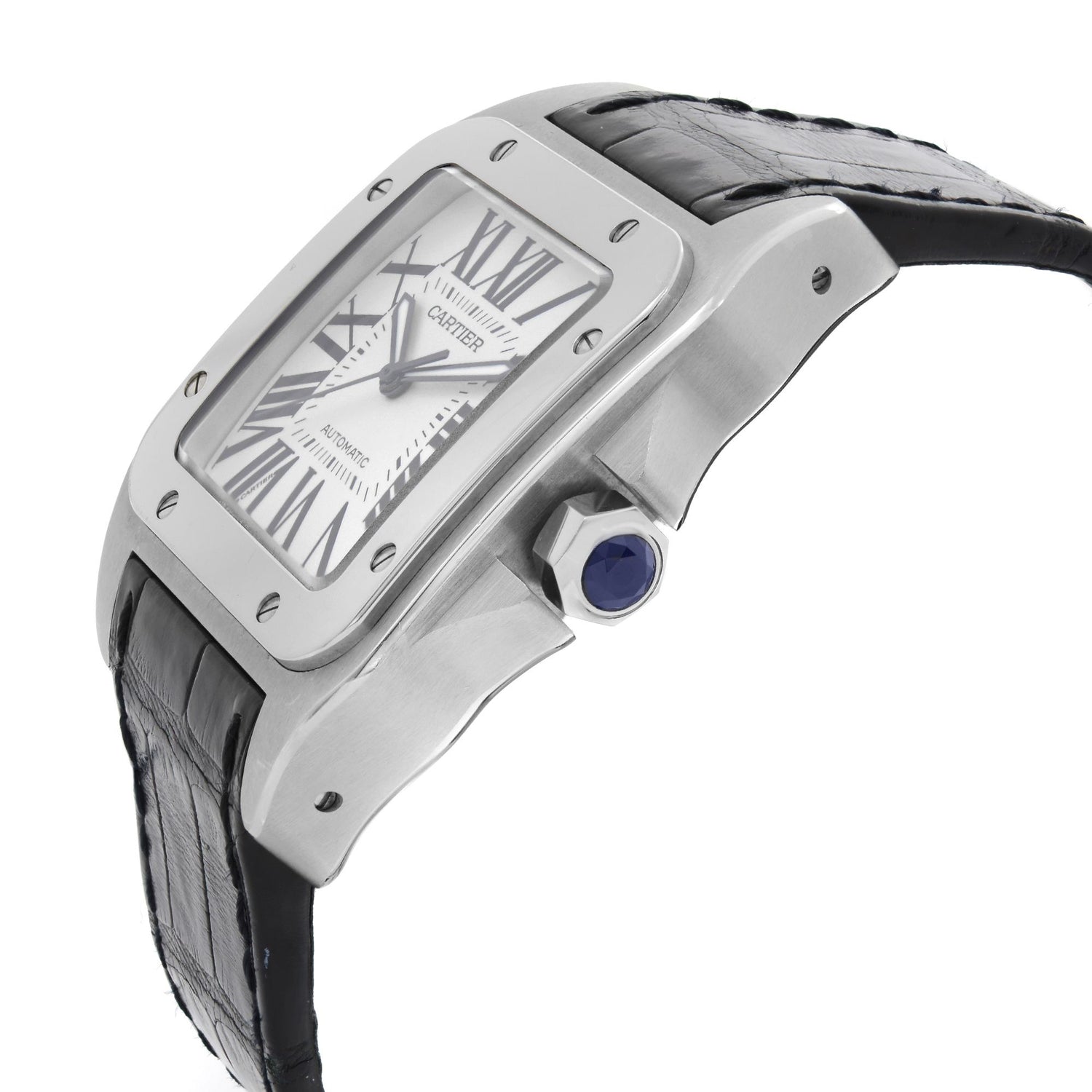 Cartier Santos 100 XL Steel White Roman Dial Automatic Mens Watch W20073X8