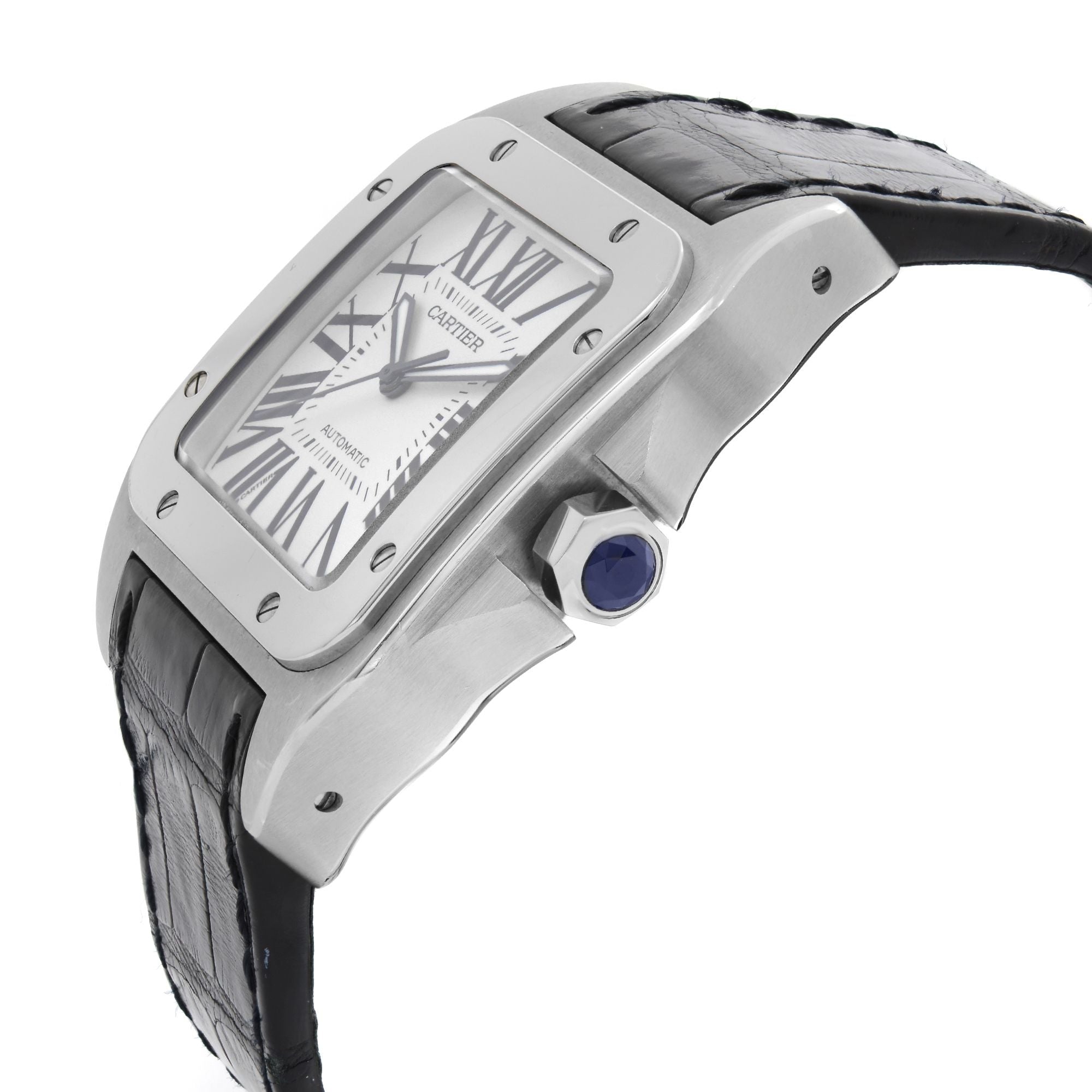 Cartier Santos 100 XL Steel White Roman Dial Automatic Mens Watch W20073X8