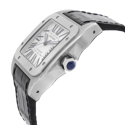 Cartier Santos 100 XL Steel White Roman Dial Automatic Mens Watch W20073X8