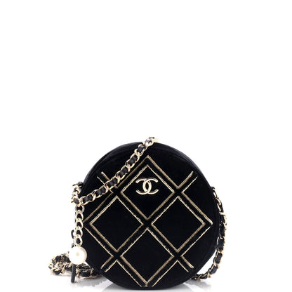 Chanel Round Clutch With Chain Quilted Velvet With Sequins
