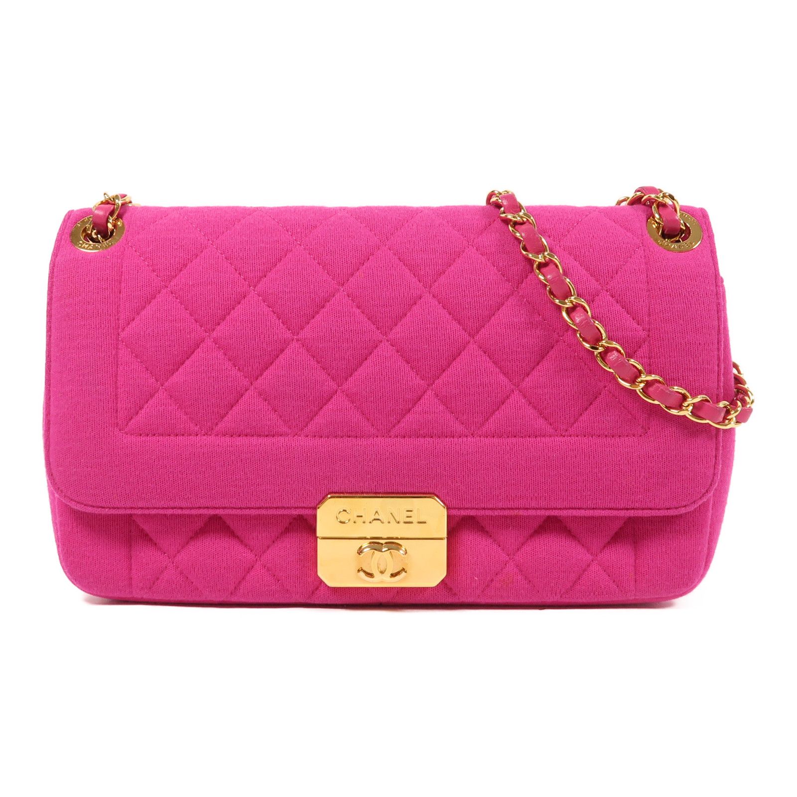 Chanel Pink Cotton/cowhide Leather Shoulder Bag Golden Shoulder Bag Powder Red Shoulder Bag Cotton Calfskin (cowhide)