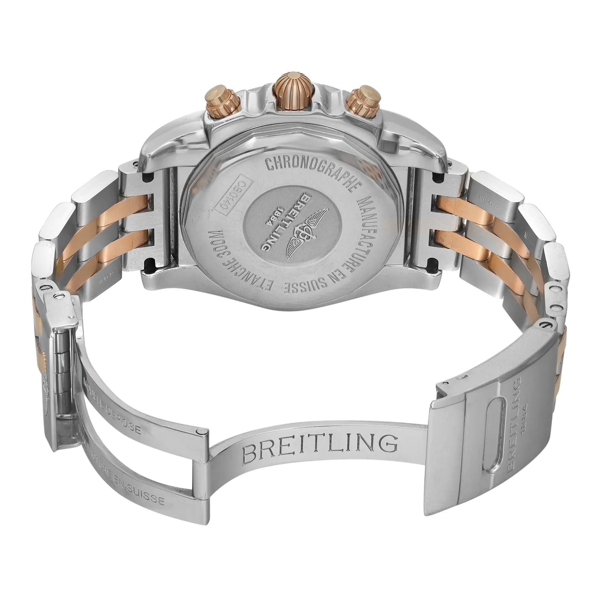 Breitling Chronomat 41 18K Rose Gold Steel Black Dial Watch CB014012/BA53-378C