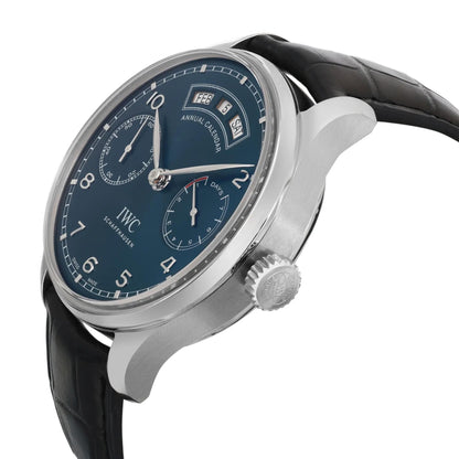 IWC Portuguese Annual Calendar Steel Blue Dial Automatic Mens Watch IW503502