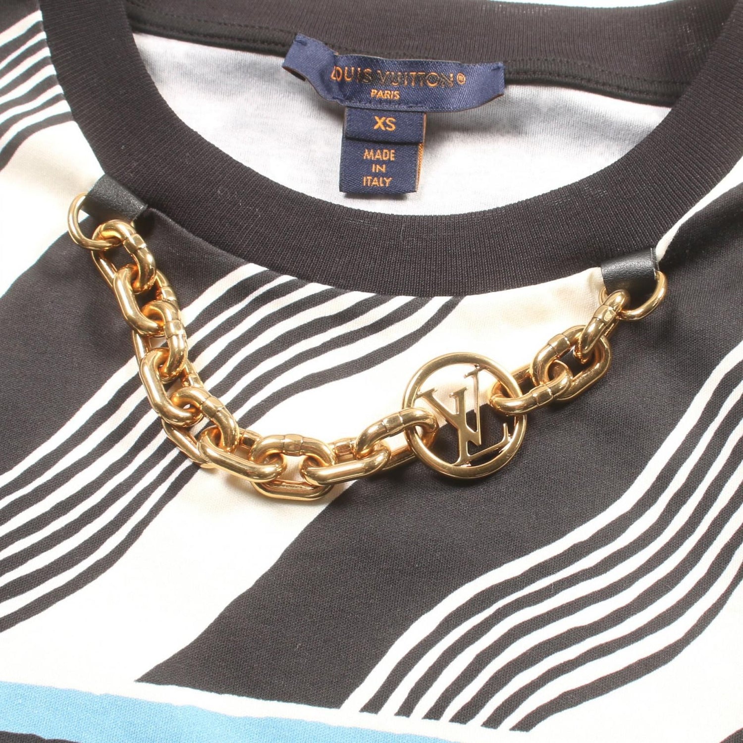 Louis Vuitton Lv Chain Contrast Trim Monogram Black Beige Blue T-shirt