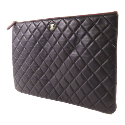 Chanel Black Cowhide Leather Pouch Business Bag Clutch Bag Calfskin (cowhide)