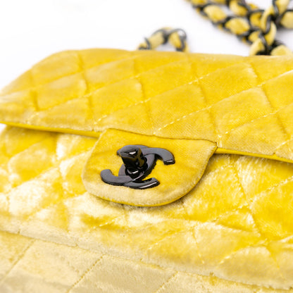 Chanel Mini Rectangular Classic Velvet Single Flap Yellow