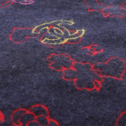 Chanel Navy Multicolor Coco Mark Camelia Scarf Wool Silk Cashmere
