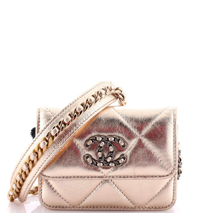 Chanel Gold Flap Coin With Chain Quilted Leather Purse
