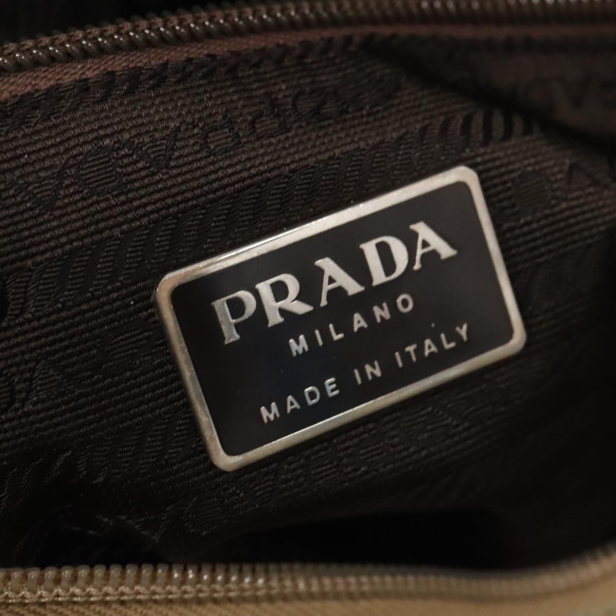 Prada Hand Bag Nylon Beige Silver Auth