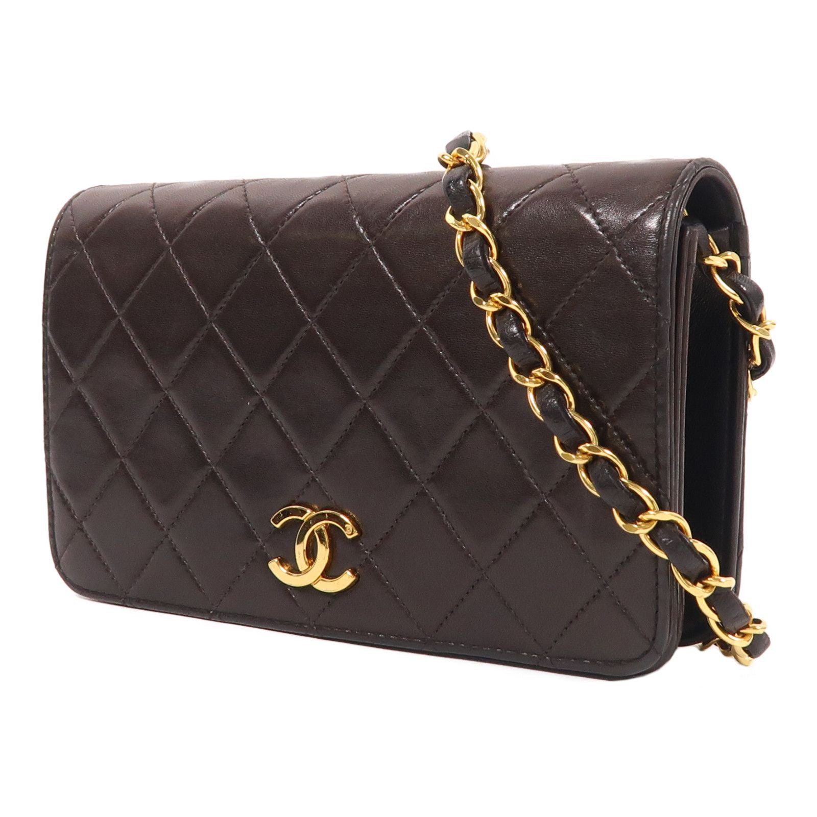 Chanel Black Sheepskin Leather Vintage Chain Shoulder Golden Chain Shoulder Back Bag Lambskin (sheep
