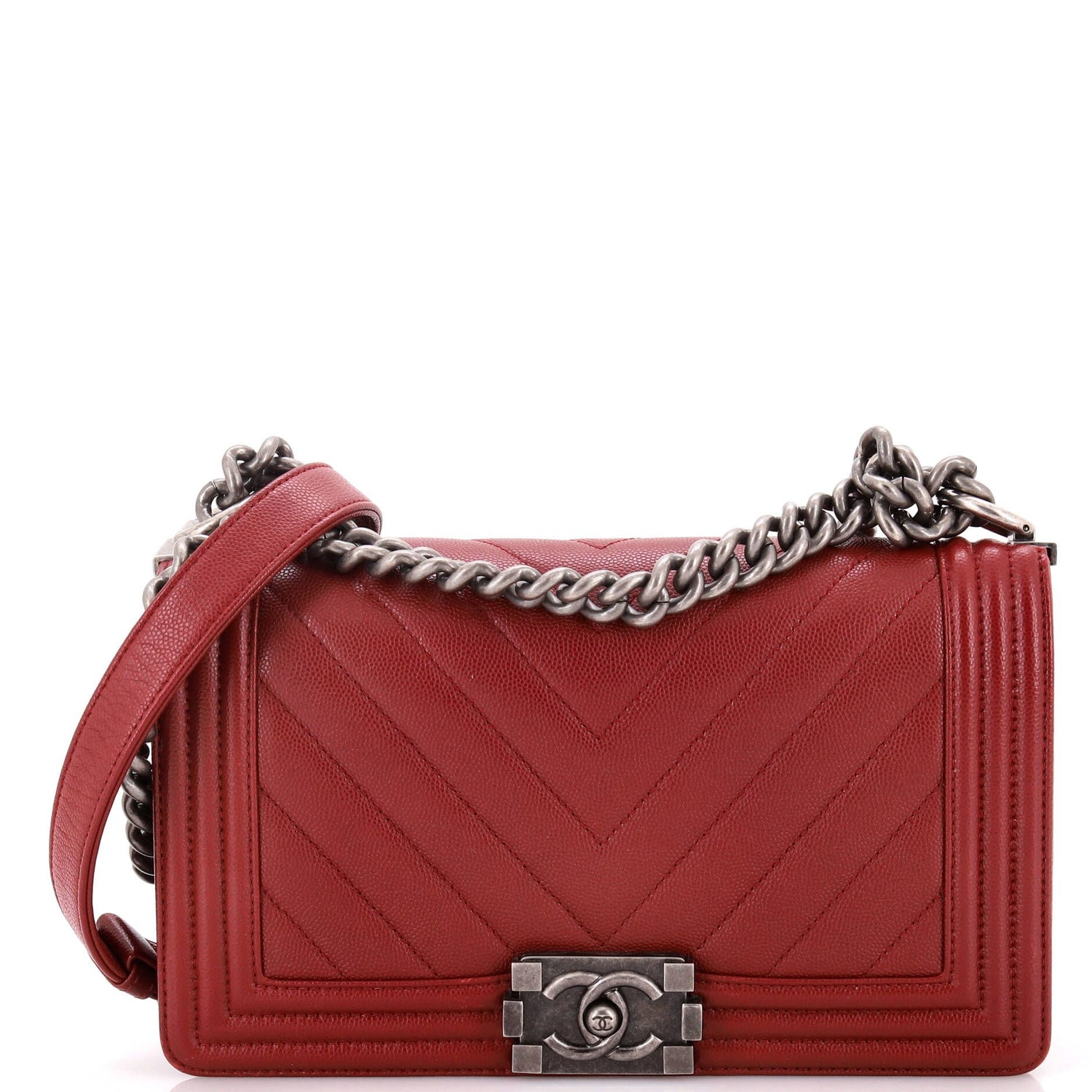 Chanel Boy Flap Bag Chevron Caviar Old Medium