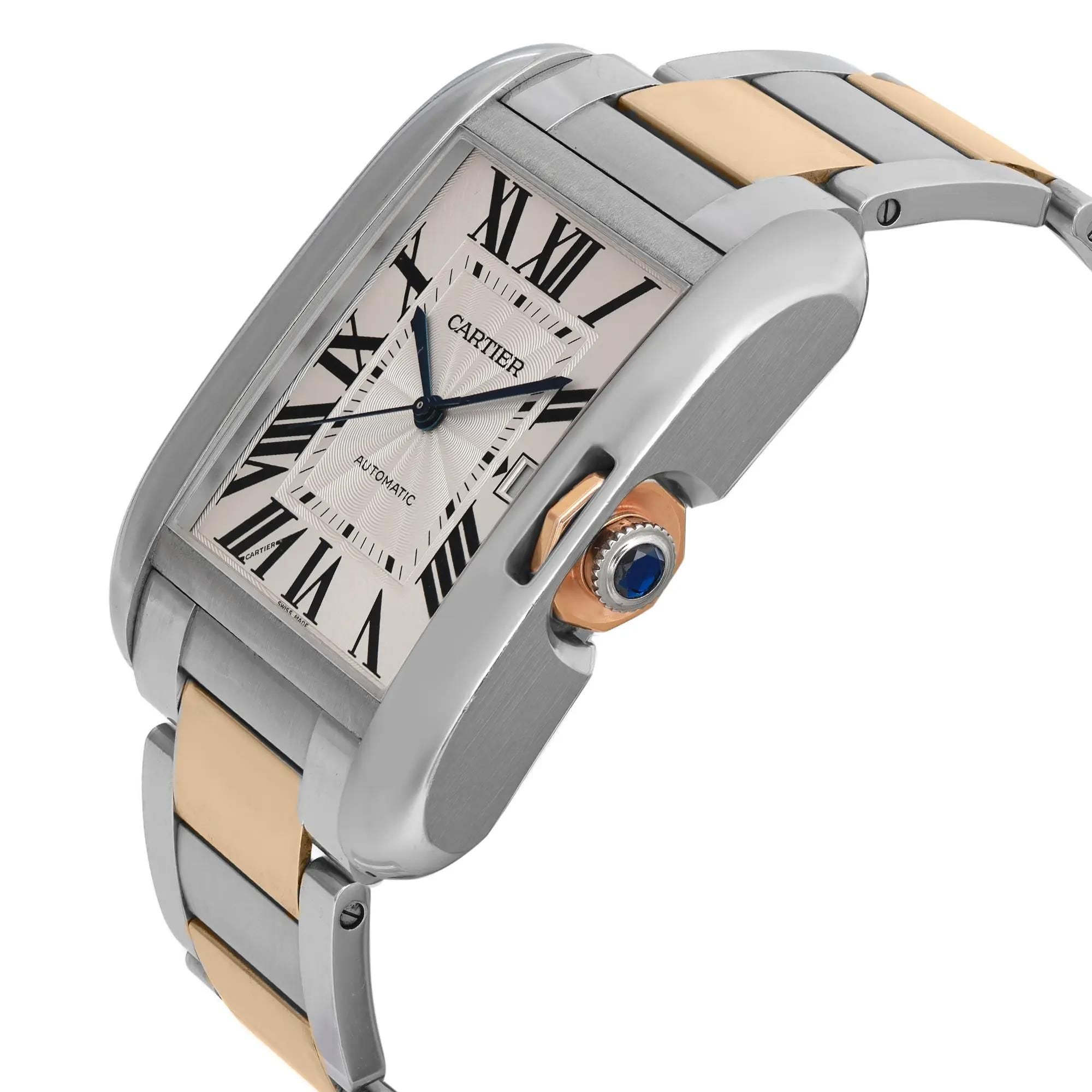 Cartier Tank Anglaise XL 18K Rose Gold Steel Silver Dial Men Watch W5310006