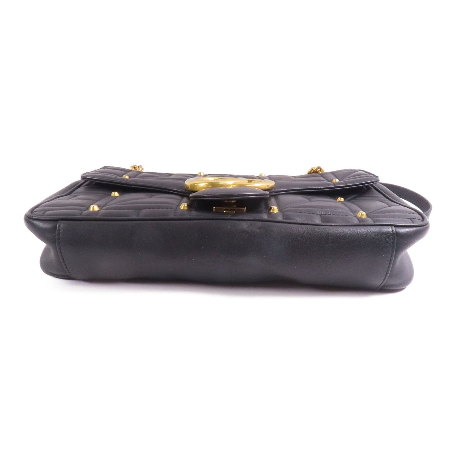 Gucci Cowhide Leather Gg Marmont Gold Cross Shoulder Bag Black Calfskin (cowhide) 443496