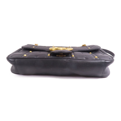 Gucci Cowhide Leather Gg Marmont Gold Cross Shoulder Bag Black Calfskin (cowhide) 443496